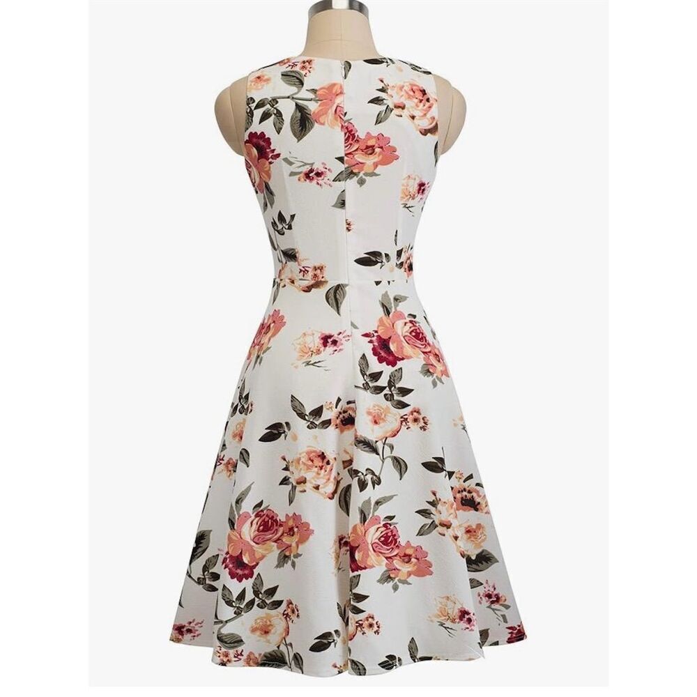 Homeyee Women's Floral A-line Midi Cocktail Dress White Size S